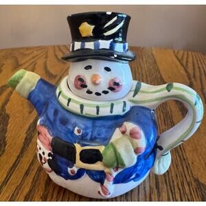 Mini Snowman Teapot – Ceramic Holiday Collectible – 4.5" Tall